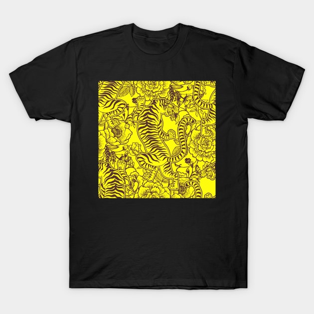 Chinese Tiger Vintage Pattern Sunshine Yellow - Retro Hong Kong Print T-Shirt by CRAFTY BITCH